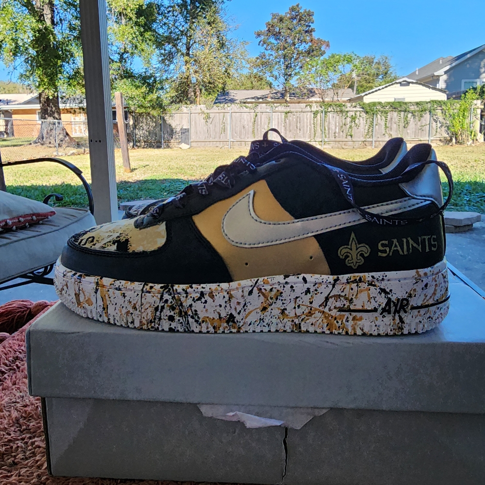 Custom New Orleans Saints Nike Air Force 1 BG Kid's Sneakers.
